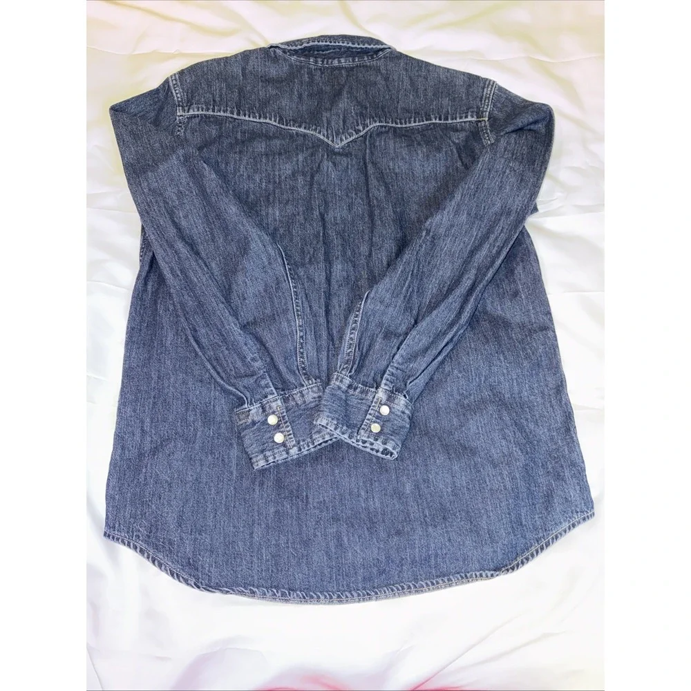 Internal Sample Levi's Pearl Snap Denim Long Sleeve Shirt Women's Sz M Slim Blue